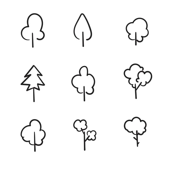 Kolekcja drzew. Ikony roślin, las. Ilustracje drzew. z ręcznie rysowane wektor stylu doodle izolowane — Wektor stockowy