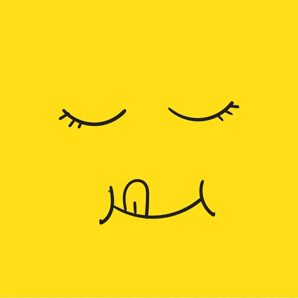 Yum Yum glimlach emoji lijn pictogram met tong likken mond. yummy Design doodle gezicht voor print met cartoon hand getekend stijl vector — Stockvector