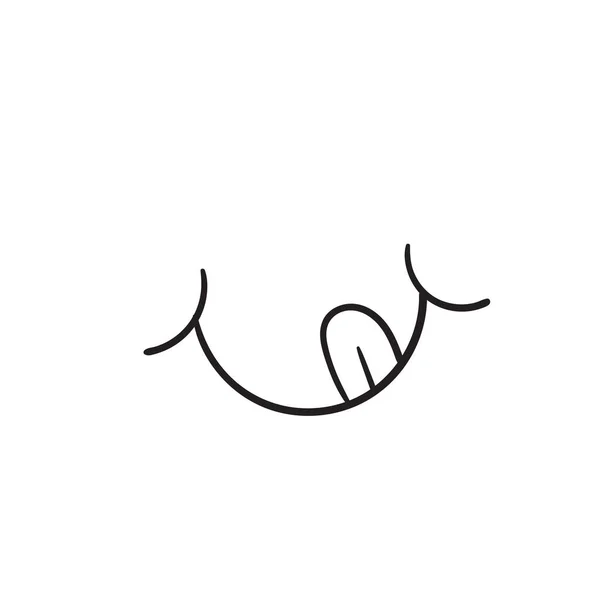 Mniam mniam uśmiech emoji linia ikona z językiem lizać usta. pyszne Design doodle twarz do druku z kreskówek ręcznie rysowane wektor stylu — Wektor stockowy