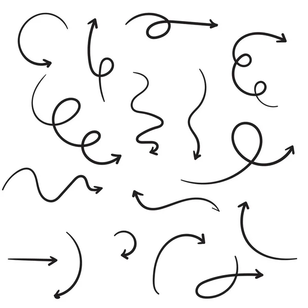 Coleção de setas vetoriais desenhadas à mão doodle isolado sobre fundo branco. desenho elemento ilustração vetorial . — Vetor de Stock