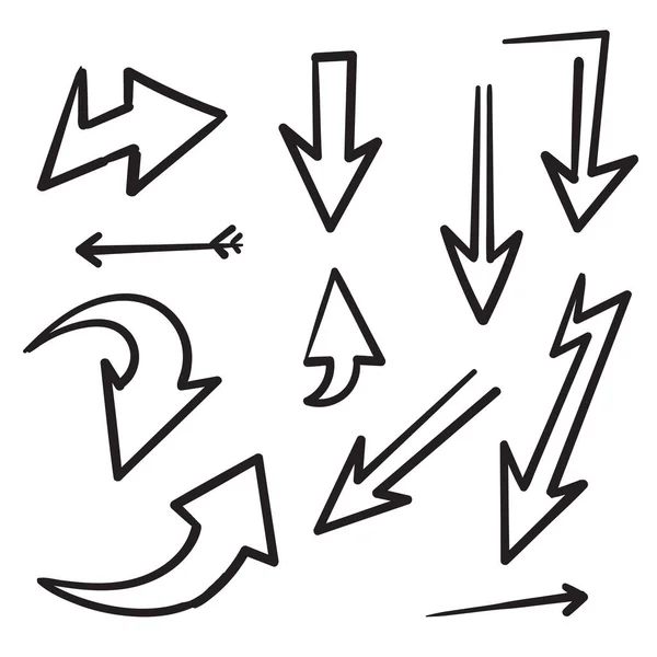 Coleção de setas vetoriais desenhadas à mão doodle isolado sobre fundo branco. desenho elemento ilustração vetorial . —  Vetores de Stock