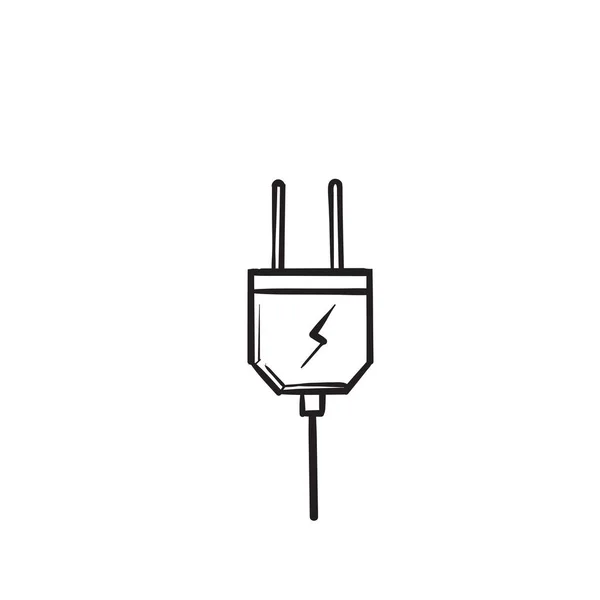 Elektrische stekker vector pictogram met de hand getekende doodle geïsoleerd op witte achtergrond — Stockvector