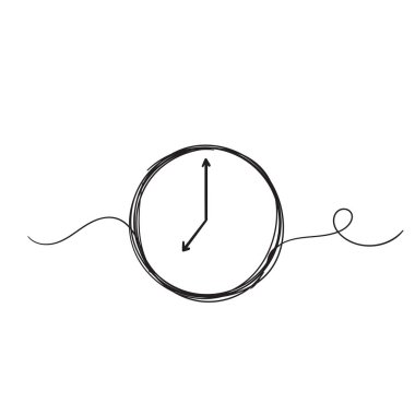 beyaz arkaplanda karalama el çizilmiş saat simgesi çizimi