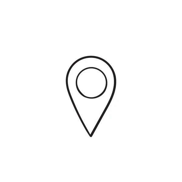 Icono de vector de ubicación, pin de mapa, marcador de pin con estilo garabato dibujado a mano aislado en blanco — Vector de stock