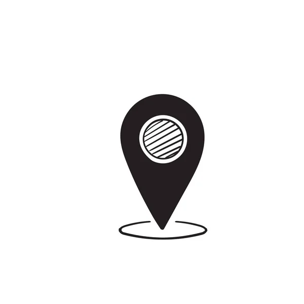 Ícone de vetor de localização, pino de mapa, marcador de pino com estilo de doodle desenhado à mão isolado no branco — Vetor de Stock