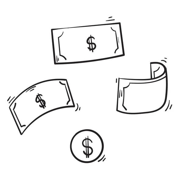 Каракулі гроші ілюстрація з намальованим рукою стилем Вектор ізольовані — стоковий вектор