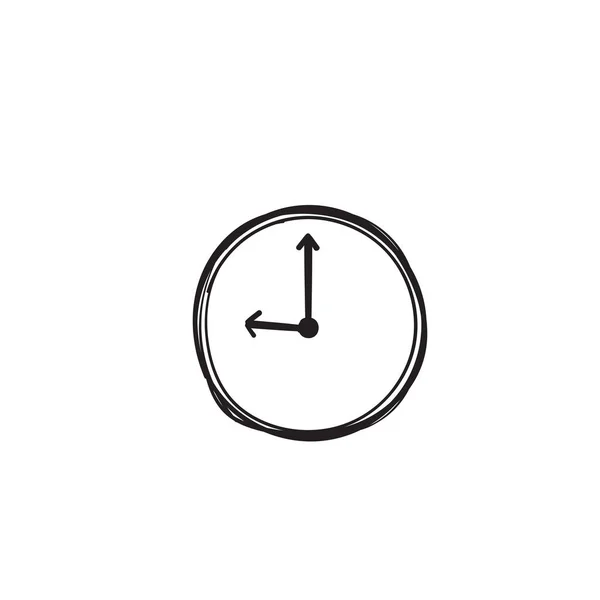 Línea de dibujo icono del reloj con garabato estilo dibujado a mano sobre fondo blanco — Archivo Imágenes Vectoriales