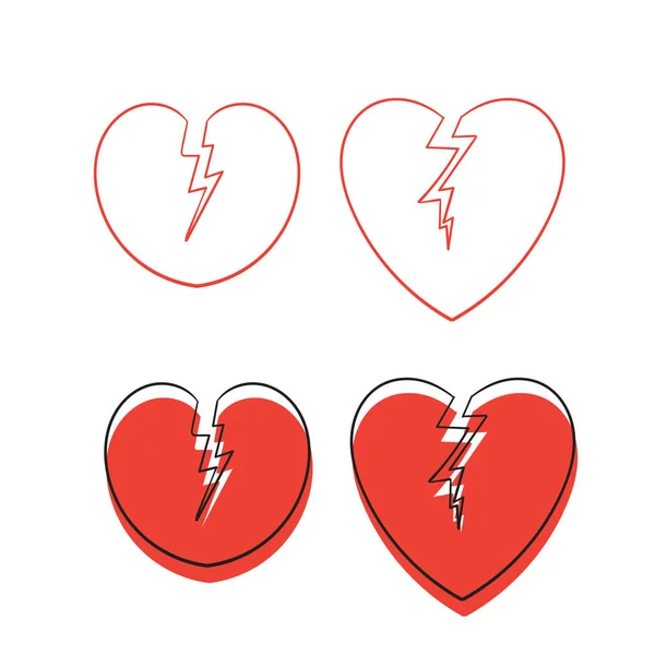 Ręcznie rysowana ikona czerwonego złamanego serca. z doodle stylu Wektor ilustracji. — Wektor stockowy