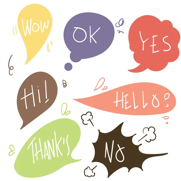 Set of hand drawn comic bubble speech with text illustration doodle style isolated — Stock Vector