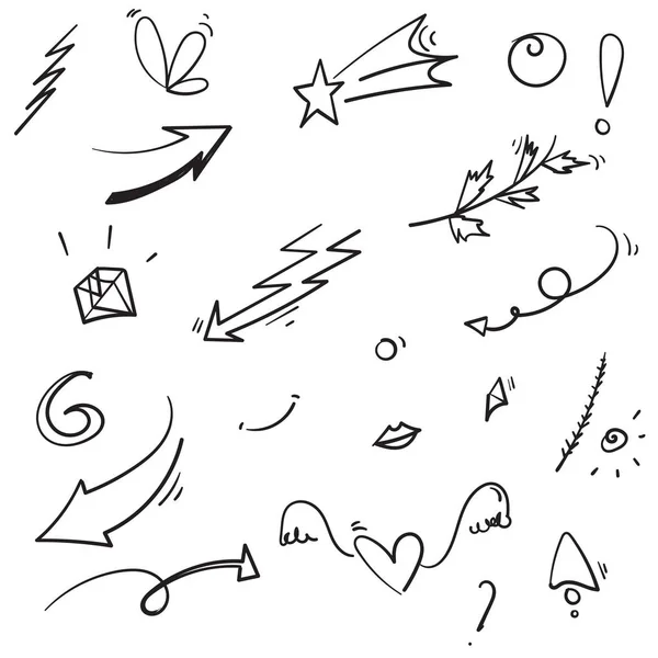 Dessiné à la main Flèches abstraites, rubans et autres éléments en style dessiné à la main pour la conception de concept Illustration Doodle pour la décoration — Image vectorielle