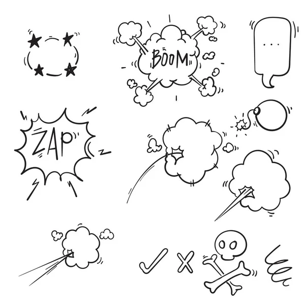 Colección de elementos cómicos doodle. elementos cómicos de dibujos animados aislados sobre fondo blanco.vector — Vector de stock