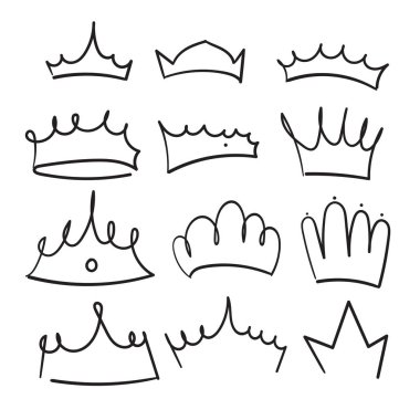 Beyaz arka planda siyah elementlerle izole edilmiş Crown logo grafiti ikonu. Vektör illüstrasyonu.