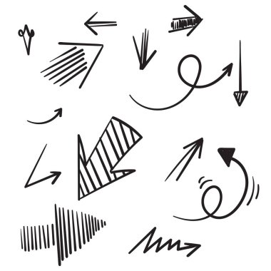 El çizilmiş vektör okları beyaz arkaplana karalama yapar. tasarım elemanı vektör çizimi çizimi