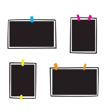 Elle çizilmiş fotoğraf çerçevesi farklı renkler bantlı yapıştırıcı ve karalama çizgi film tarzı vektör ile ataç illüstrasyonuName