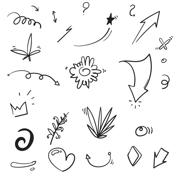 Dibujado a mano Flechas abstractas, cintas y otros elementos en estilo dibujado a mano para el diseño conceptual Ilustración de Doodle para la decoración — Vector de stock