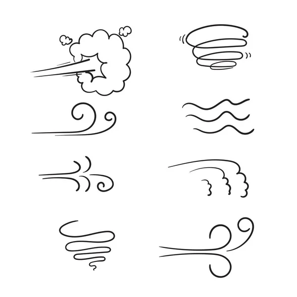 Hand drawn Wind with Black Thin Line Icon doodle collection Include of Storm, Wave, Flowing and Swirl. Векторная иллюстрация — стоковый вектор