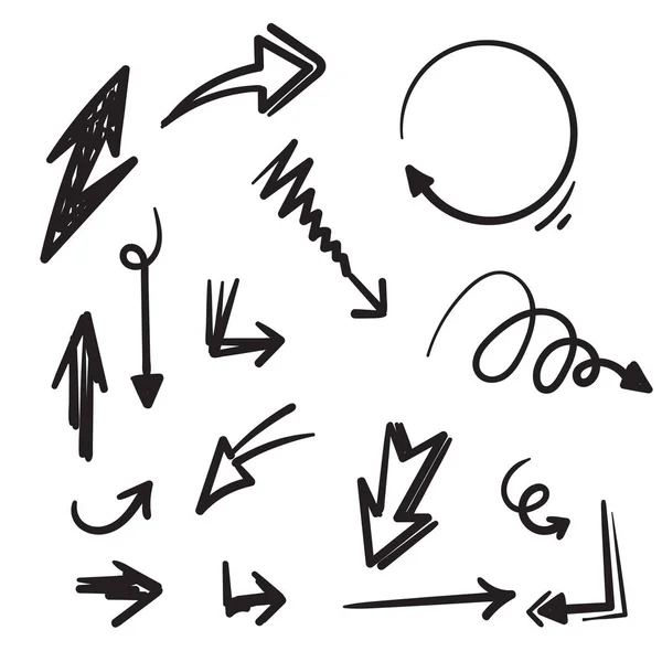 Conjunto de Flechas vectoriales dibujadas a mano garabatean sobre fondo blanco. elemento de diseño vector ilustración garabato — Vector de stock