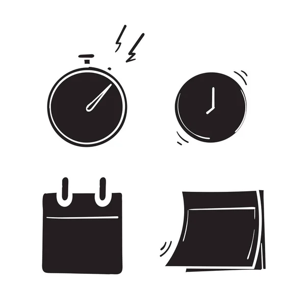 Colección de cronómetro, calendario, símbolo del reloj para la venta icono de insignias de cuenta atrás, negocio limitado especial promotions.hand dibujado garabato — Vector de stock