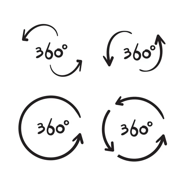 Hand gezeichnet 360-Grad-Ansicht verwandte Vektor-Symbole Design-Vorlage Doodle-Stil — Stockvektor