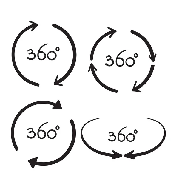 Hand gezeichnet 360-Grad-Ansicht verwandte Vektor-Symbole Design-Vorlage Doodle-Stil — Stockvektor