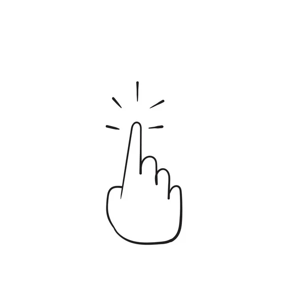 Hand getekend wijzend hand pictogram illustratie met doodle cartoon stijl vector geïsoleerd — Stockvector
