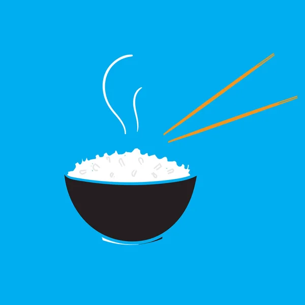 Χειροποίητο ρύζι σε ένα μπολ με chopstick για εστιατόριο σε στυλ doodle διάνυσμα — Διανυσματικό Αρχείο