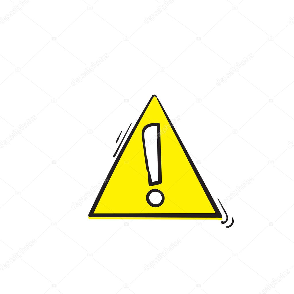 hand drawn hazard warning symbol. Warning icon and sign of danger isolated on white background for use on web design, typography, ui, app, on the road and construction.doodle