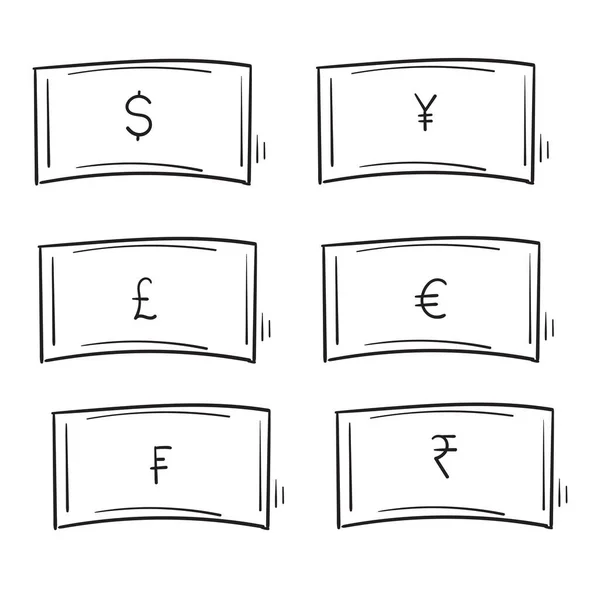 手绘样式向量孤立的Doodle货币示例 — 图库矢量图片