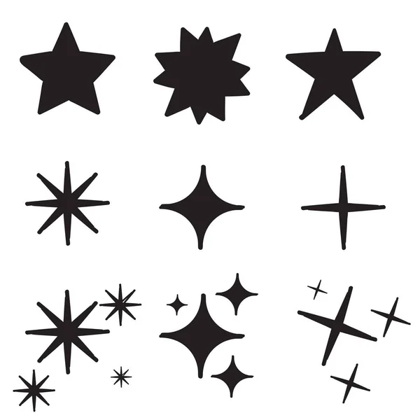 Doodle Star Ikonen Funkelnde Sterne Funkeln Leuchten Platzen Weihnachten Vektor — Stockvektor