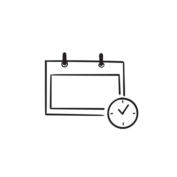 Mão Desenhada Calendário Com Relógio Ícone Linha Vetorial Doodle — Vetor de Stock
