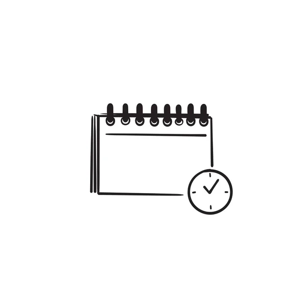 Mão Desenhada Calendário Com Relógio Ícone Linha Vetorial Doodle — Vetor de Stock