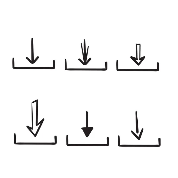 Ręcznie Rysowane Strzałki Dół Symbol Pobrania Ikona Ilustracja Wektorem Stylu — Wektor stockowy