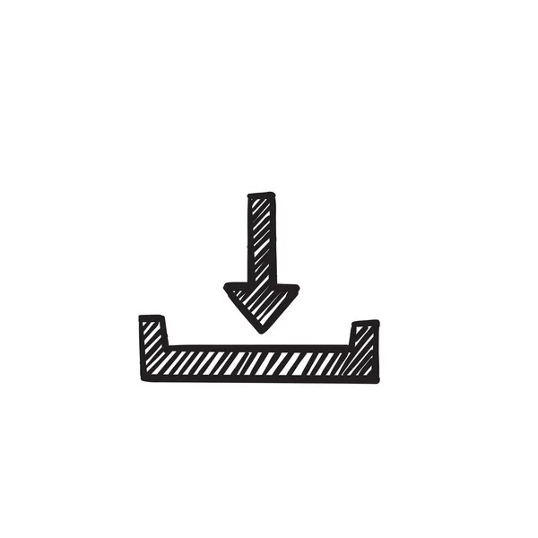 Ręcznie Rysowane Strzałki Dół Symbol Pobrania Ikona Ilustracja Wektorem Stylu — Wektor stockowy