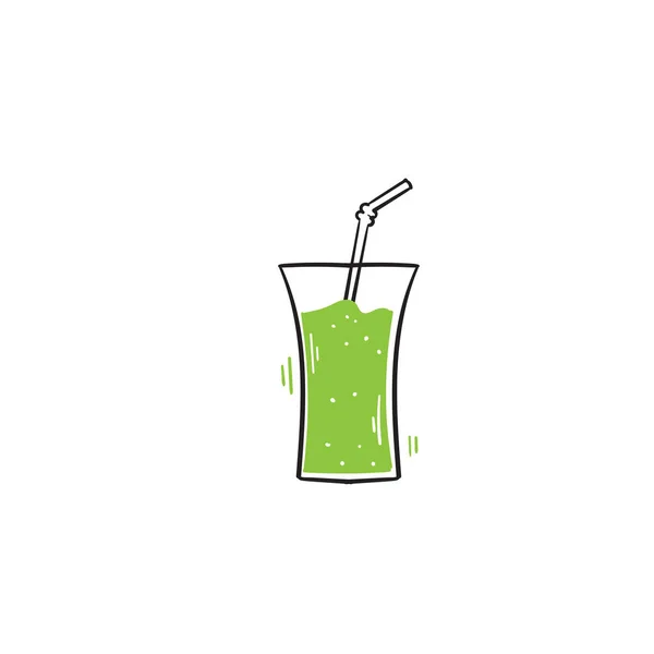 Handgezeichnetes Glas Smoothie Mit Stroh Illustration Doodle Vektor Zeichentrickstil — Stockvektor