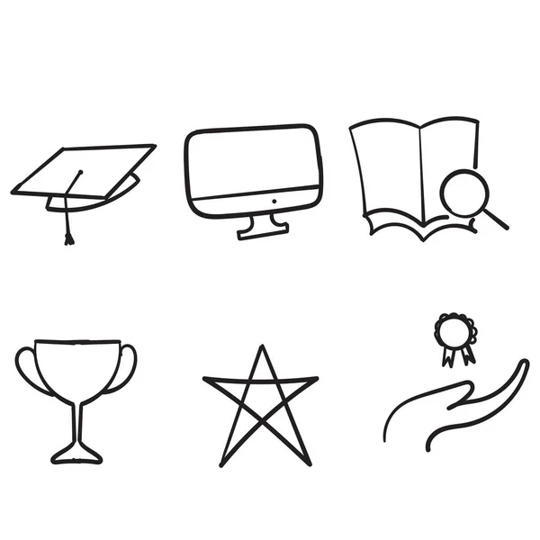 Hand Drawn Online Education Line Icon Set Vector Illustration Doodle — Stock Vector