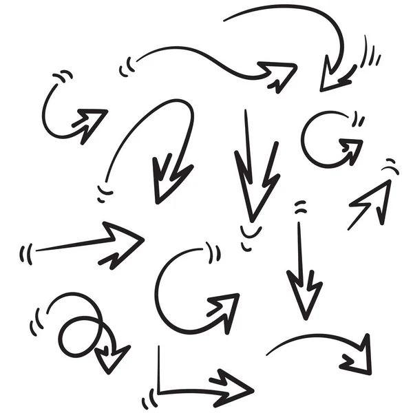 Sammlung Handgezeichneter Doodle Pfeilsätze Vektorillustration — Stockvektor