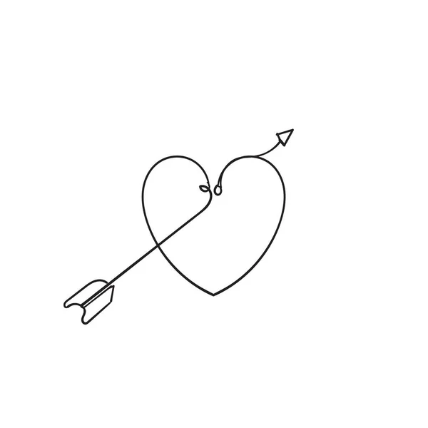 手绘涂鸦心之爱与箭头插图与连续线条艺术风格矢量 — 图库矢量图片