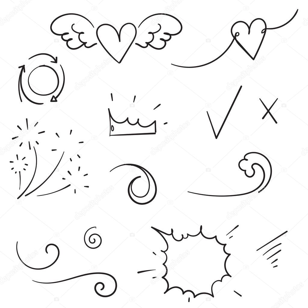 Vector hand drawn collection of design element doodle