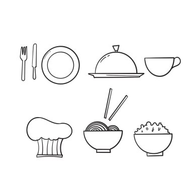 Elle çizilmiş mutfak gereçleri çizimi karalama biçimi vektörü izole