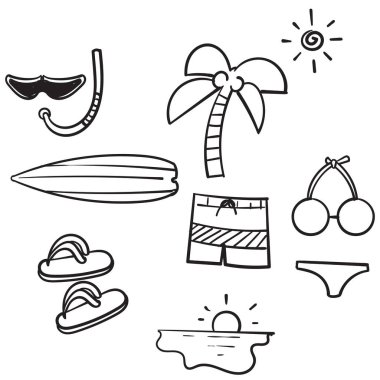 Karalama çizgi film tarzı vektör ile el çizimi yaz illüstrasyon koleksiyonu simgesi