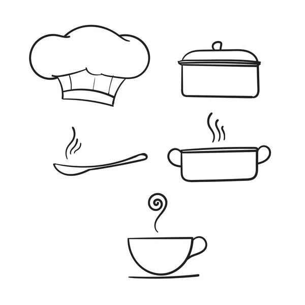 Ilustração Utensílio Cozinha Desenhada Mão Com Vetor Estilo Doodle Isolado — Vetor de Stock