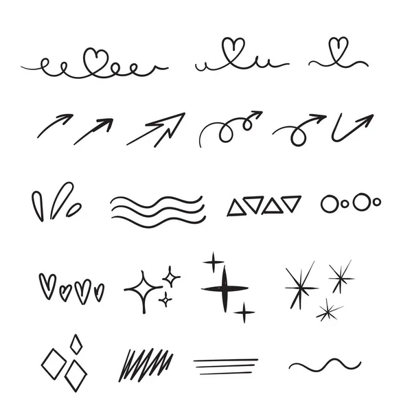 Handdrawn Set Doodle Elements Черно Белый Линейный Узор Коллекция Векторов — стоковый вектор