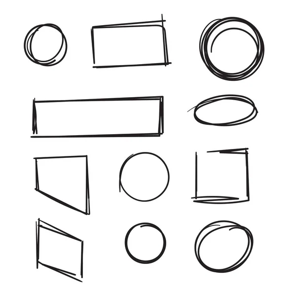 Handgezeichnet Kreis Und Quadratischen Rahmen Sammlung Illustration Mit Doodle Stil — Stockvektor