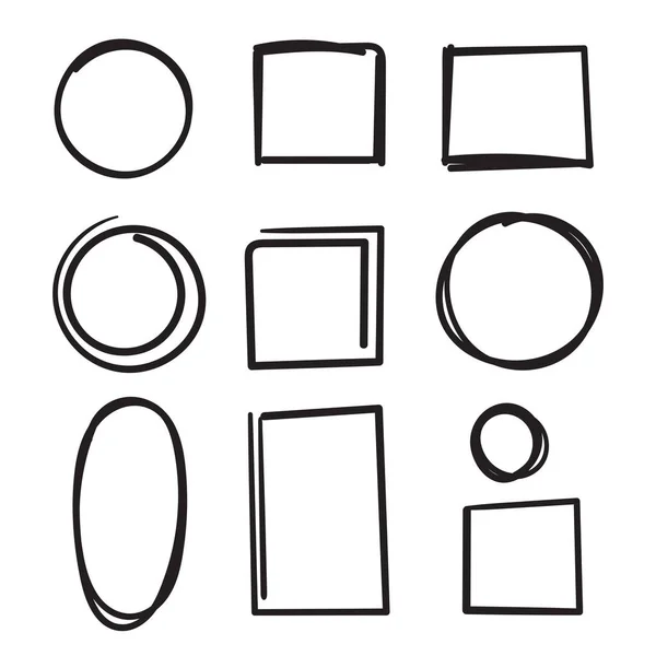 Hand Drawn Circle Square Frame Collection Illustration Doodle Style Vector — Stock Vector