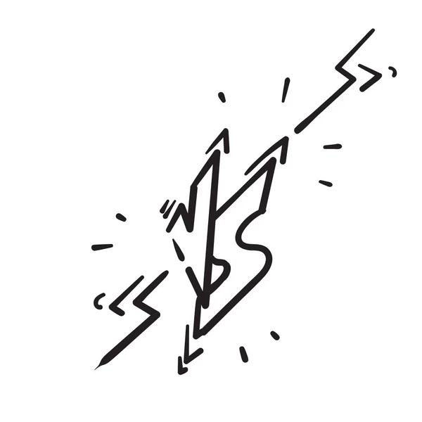 Dessiné Main Cadre Frontière Rayons Foudre Duel Combat Comique Logo — Image vectorielle