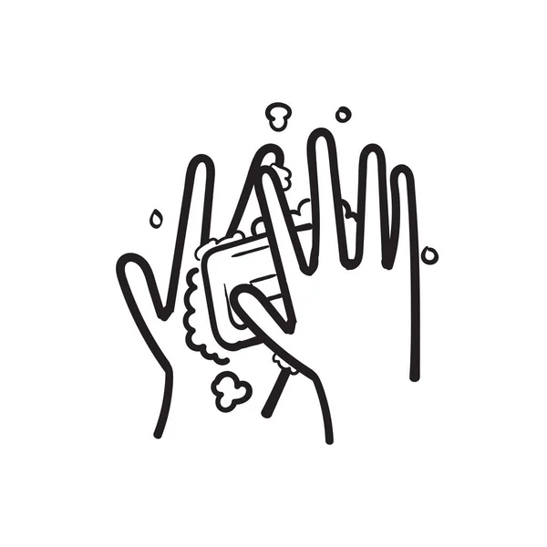 Mão Desenhada Lavar Mãos Related Vector Ícones Linha Contém Ícones —  Vetores de Stock