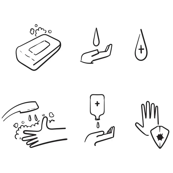 Jeu Simple Dessiné Main Des Mains Lavage Connexes Vectoriel Doodle — Image vectorielle