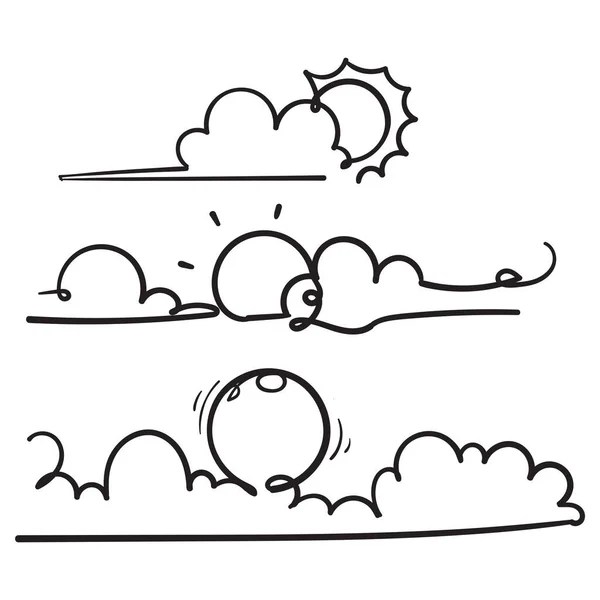 Dibujado Mano Doodle Nube Sol Ilustración Vector — Vector de stock