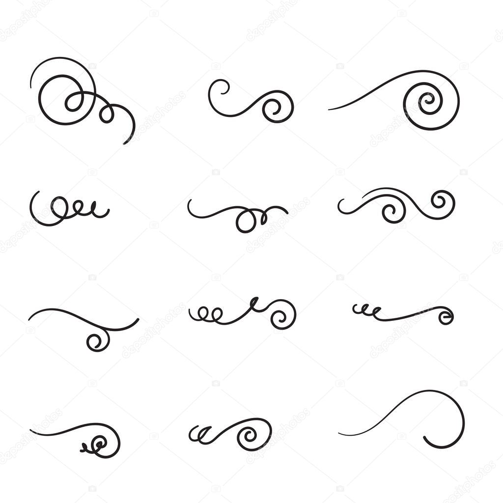 Hand drawn flourishes swirls, text dividers, wedding decor design elements.doodle style vector