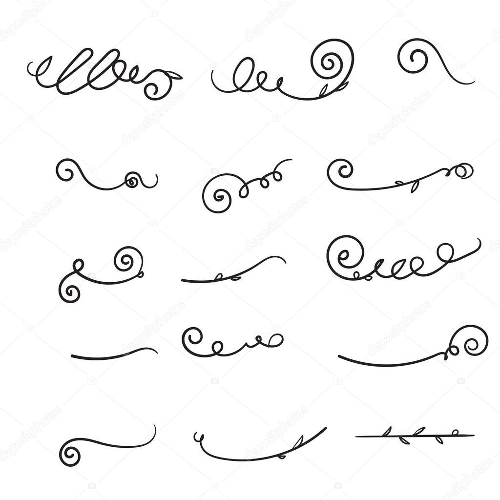 Hand drawn flourishes swirls, text dividers, wedding decor design elements.doodle style vector